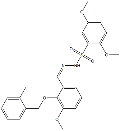 2,5-dimethoxy-N-[(Z)-[3-methoxy-2-[(2-methylphenyl)methoxy]phenyl]methylideneamino]benzenesulfonamide Struktur