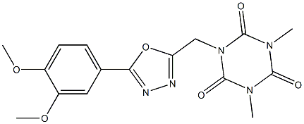 1-[[5-(3,4-dimethoxyphenyl)-1,3,4-oxadiazol-2-yl]methyl]-3,5-dimethyl-1,3,5-triazinane-2,4,6-trione Struktur