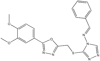 (E)-N-[3-[[5-(3,4-dimethoxyphenyl)-1,3,4-oxadiazol-2-yl]methylsulfanyl]-1,2,4-triazol-4-yl]-1-phenylmethanimine Struktur