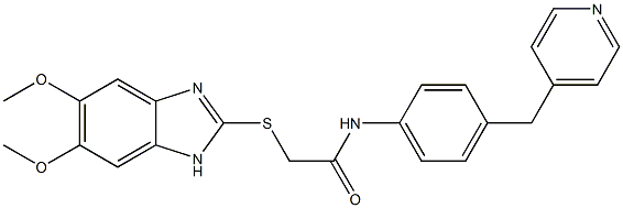 2-[(5,6-dimethoxy-1H-benzimidazol-2-yl)sulfanyl]-N-[4-(pyridin-4-ylmethyl)phenyl]acetamide Struktur