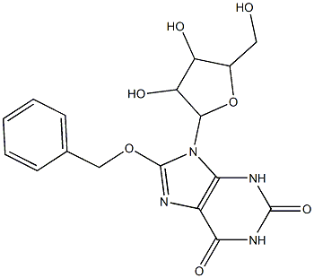 9-[3,4-dihydroxy-5-(hydroxymethyl)oxolan-2-yl]-8-phenylmethoxy-3H-purine-2,6-dione Struktur