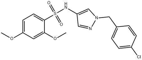 N-[1-[(4-chlorophenyl)methyl]pyrazol-4-yl]-2,4-dimethoxybenzenesulfonamide Struktur