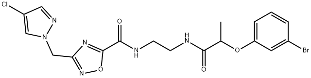 N-[2-[2-(3-bromophenoxy)propanoylamino]ethyl]-3-[(4-chloropyrazol-1-yl)methyl]-1,2,4-oxadiazole-5-carboxamide Struktur