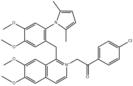 1-(4-chlorophenyl)-2-[1-[[2-(2,5-dimethylpyrrol-1-yl)-4,5-dimethoxyphenyl]methyl]-6,7-dimethoxyisoquinolin-2-ium-2-yl]ethanone Struktur