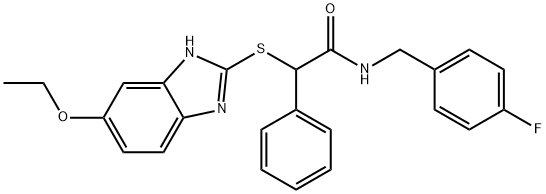 2-[(6-ethoxy-1H-benzimidazol-2-yl)sulfanyl]-N-[(4-fluorophenyl)methyl]-2-phenylacetamide Struktur