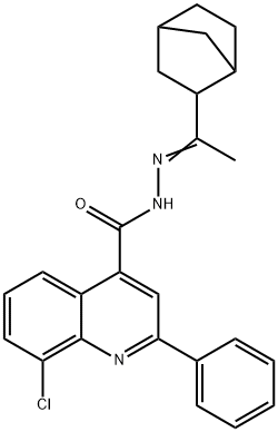 N-[(E)-1-(3-bicyclo[2.2.1]heptanyl)ethylideneamino]-8-chloro-2-phenylquinoline-4-carboxamide Struktur