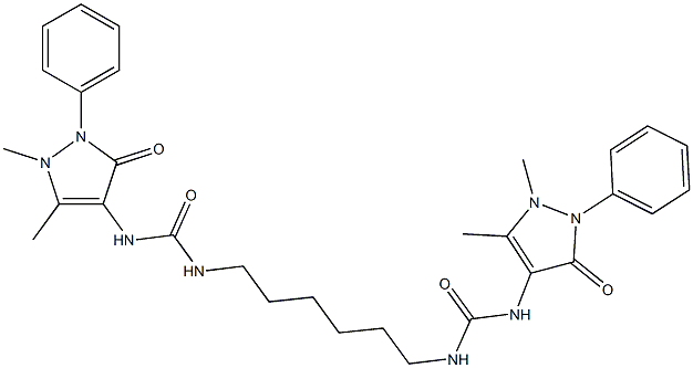 1-(1,5-dimethyl-3-oxo-2-phenylpyrazol-4-yl)-3-[6-[(1,5-dimethyl-3-oxo-2-phenylpyrazol-4-yl)carbamoylamino]hexyl]urea Struktur