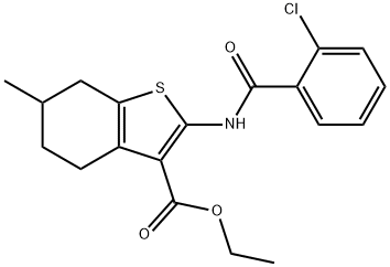 ethyl 2-[(2-chlorobenzoyl)amino]-6-methyl-4,5,6,7-tetrahydro-1-benzothiophene-3-carboxylate Struktur