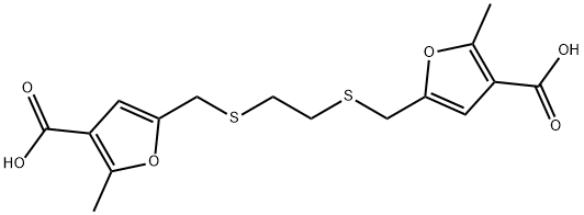 5-[2-[(4-carboxy-5-methylfuran-2-yl)methylsulfanyl]ethylsulfanylmethyl]-2-methylfuran-3-carboxylic acid Struktur