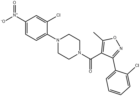 [4-(2-chloro-4-nitrophenyl)piperazin-1-yl]-[3-(2-chlorophenyl)-5-methyl-1,2-oxazol-4-yl]methanone Struktur