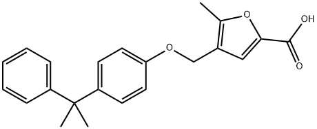 5-methyl-4-[[4-(2-phenylpropan-2-yl)phenoxy]methyl]furan-2-carboxylic acid Struktur