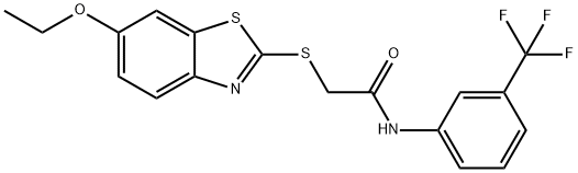 2-[(6-ethoxy-1,3-benzothiazol-2-yl)sulfanyl]-N-[3-(trifluoromethyl)phenyl]acetamide Struktur