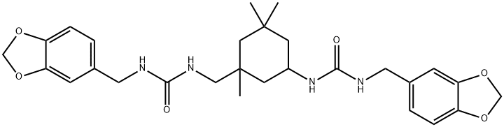 1-(1,3-benzodioxol-5-ylmethyl)-3-[3-[(1,3-benzodioxol-5-ylmethylcarbamoylamino)methyl]-3,5,5-trimethylcyclohexyl]urea Struktur