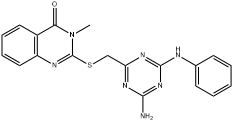 2-[(4-amino-6-anilino-1,3,5-triazin-2-yl)methylsulfanyl]-3-methylquinazolin-4-one Struktur