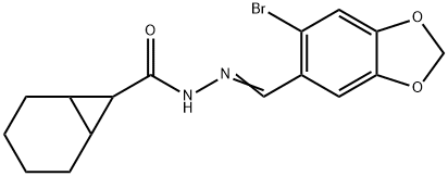 N-[(E)-(6-bromo-1,3-benzodioxol-5-yl)methylideneamino]bicyclo[4.1.0]heptane-7-carboxamide Struktur