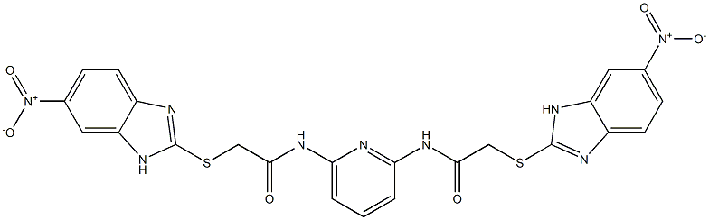 2-[(6-nitro-1H-benzimidazol-2-yl)sulfanyl]-N-[6-[[2-[(6-nitro-1H-benzimidazol-2-yl)sulfanyl]acetyl]amino]pyridin-2-yl]acetamide Struktur