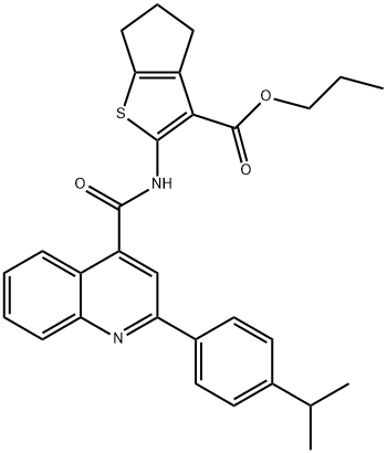 propyl 2-[[2-(4-propan-2-ylphenyl)quinoline-4-carbonyl]amino]-5,6-dihydro-4H-cyclopenta[b]thiophene-3-carboxylate Struktur