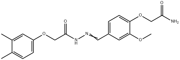 2-[4-[(E)-[[2-(3,4-dimethylphenoxy)acetyl]hydrazinylidene]methyl]-2-methoxyphenoxy]acetamide Struktur