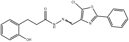 N-[(E)-(5-chloro-2-phenyl-1,3-oxazol-4-yl)methylideneamino]-3-(2-hydroxyphenyl)propanamide Struktur