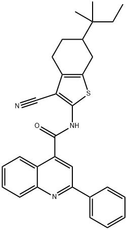 N-[3-cyano-6-(2-methylbutan-2-yl)-4,5,6,7-tetrahydro-1-benzothiophen-2-yl]-2-phenylquinoline-4-carboxamide Struktur