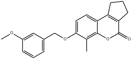 7-[(3-methoxyphenyl)methoxy]-6-methyl-2,3-dihydro-1H-cyclopenta[c]chromen-4-one Struktur