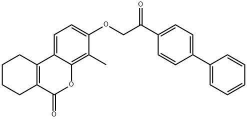 4-methyl-3-[2-oxo-2-(4-phenylphenyl)ethoxy]-7,8,9,10-tetrahydrobenzo[c]chromen-6-one Struktur