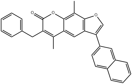 6-benzyl-5,9-dimethyl-3-naphthalen-2-ylfuro[3,2-g]chromen-7-one Struktur