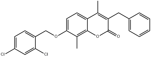 3-benzyl-7-[(2,4-dichlorophenyl)methoxy]-4,8-dimethylchromen-2-one Struktur