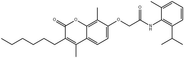 2-(3-hexyl-4,8-dimethyl-2-oxochromen-7-yl)oxy-N-(2-methyl-6-propan-2-ylphenyl)acetamide Struktur