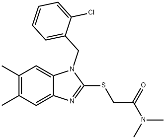 2-[1-[(2-chlorophenyl)methyl]-5,6-dimethylbenzimidazol-2-yl]sulfanyl-N,N-dimethylacetamide Struktur