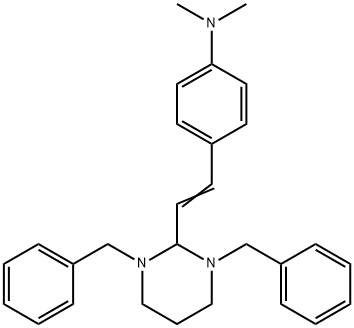 4-[(E)-2-(1,3-dibenzyl-1,3-diazinan-2-yl)ethenyl]-N,N-dimethylaniline Struktur