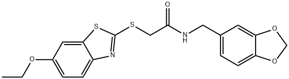 N-(1,3-benzodioxol-5-ylmethyl)-2-[(6-ethoxy-1,3-benzothiazol-2-yl)sulfanyl]acetamide Struktur