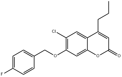 6-chloro-7-[(4-fluorophenyl)methoxy]-4-propylchromen-2-one Struktur