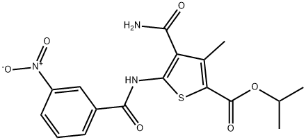 propan-2-yl 4-carbamoyl-3-methyl-5-[(3-nitrobenzoyl)amino]thiophene-2-carboxylate Struktur