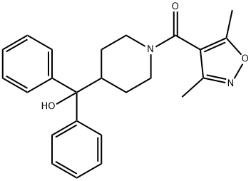 (3,5-dimethyl-1,2-oxazol-4-yl)-[4-[hydroxy(diphenyl)methyl]piperidin-1-yl]methanone Struktur