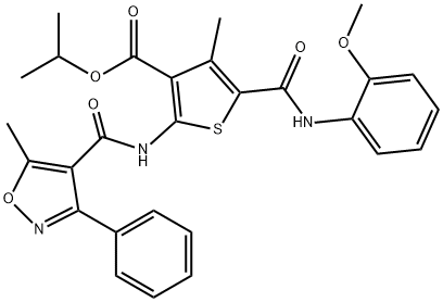 propan-2-yl 5-[(2-methoxyphenyl)carbamoyl]-4-methyl-2-[(5-methyl-3-phenyl-1,2-oxazole-4-carbonyl)amino]thiophene-3-carboxylate Struktur