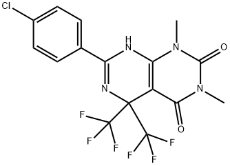 7-(4-chlorophenyl)-1,3-dimethyl-5,5-bis(trifluoromethyl)-8H-pyrimido[4,5-d]pyrimidine-2,4-dione Struktur