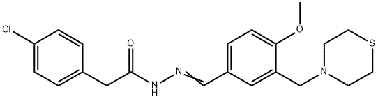 2-(4-chlorophenyl)-N-[(E)-[4-methoxy-3-(thiomorpholin-4-ylmethyl)phenyl]methylideneamino]acetamide Struktur