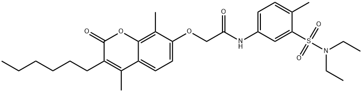 N-[3-(diethylsulfamoyl)-4-methylphenyl]-2-(3-hexyl-4,8-dimethyl-2-oxochromen-7-yl)oxyacetamide Struktur