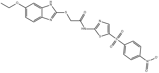 2-[(6-ethoxy-1H-benzimidazol-2-yl)sulfanyl]-N-[5-(4-nitrophenyl)sulfonyl-1,3-thiazol-2-yl]acetamide Struktur