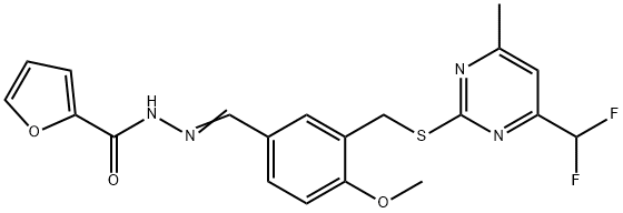 N-[(Z)-[3-[[4-(difluoromethyl)-6-methylpyrimidin-2-yl]sulfanylmethyl]-4-methoxyphenyl]methylideneamino]furan-2-carboxamide Struktur