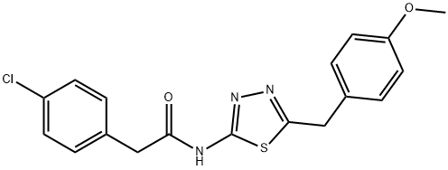 2-(4-chlorophenyl)-N-[5-[(4-methoxyphenyl)methyl]-1,3,4-thiadiazol-2-yl]acetamide Struktur