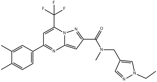 5-(3,4-dimethylphenyl)-N-[(1-ethylpyrazol-4-yl)methyl]-N-methyl-7-(trifluoromethyl)pyrazolo[1,5-a]pyrimidine-2-carboxamide Struktur