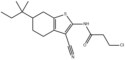 3-chloro-N-[3-cyano-6-(2-methylbutan-2-yl)-4,5,6,7-tetrahydro-1-benzothiophen-2-yl]propanamide Struktur