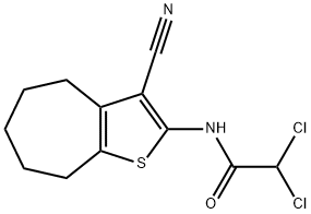 2,2-dichloro-N-(3-cyano-5,6,7,8-tetrahydro-4H-cyclohepta[b]thiophen-2-yl)acetamide Struktur