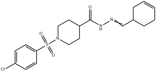 1-(4-chlorophenyl)sulfonyl-N-[(E)-cyclohex-3-en-1-ylmethylideneamino]piperidine-4-carboxamide Struktur