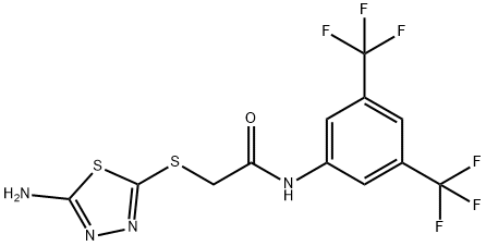 2-[(5-amino-1,3,4-thiadiazol-2-yl)sulfanyl]-N-[3,5-bis(trifluoromethyl)phenyl]acetamide Struktur