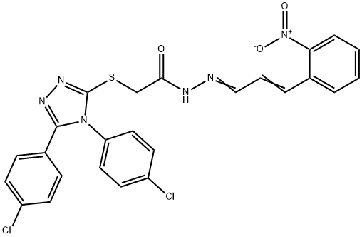 2-[[4,5-bis(4-chlorophenyl)-1,2,4-triazol-3-yl]sulfanyl]-N-[(E)-[(E)-3-(2-nitrophenyl)prop-2-enylidene]amino]acetamide Struktur