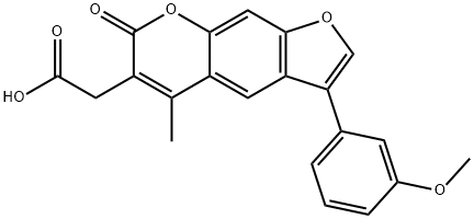 2-[3-(3-methoxyphenyl)-5-methyl-7-oxofuro[3,2-g]chromen-6-yl]acetic acid Struktur