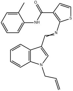 N-(2-methylphenyl)-2-[(E)-(1-prop-2-enylindol-3-yl)methylideneamino]thiophene-3-carboxamide Struktur